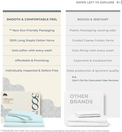 Mayfair Linen 500 Thread Count Twin XL Cotton Sheets - 3 PC Twin XL Size Bed Sheet Set Cotton (Sea Foam), Ultra Soft, Cooling, Sateen Weave Hotel-Quality 16" Deep Pocket Bedsheet (Fits 18" Mattress)