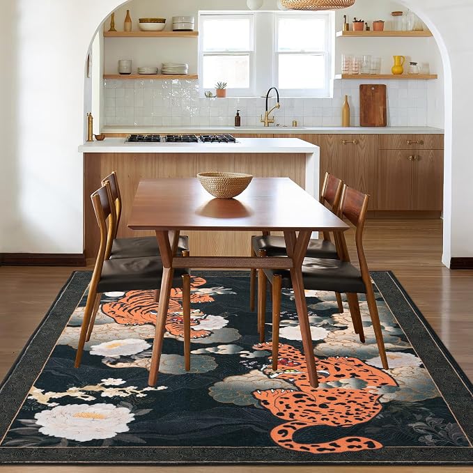 Tiger 6X9 Area Rug, Japanese Washable Leopard Tiger Rugs - Image 4
