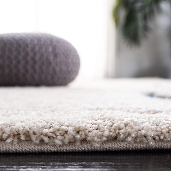 SAFAVIEH Florida Shag Collection X-Large Area Rug - 11' x 15', Cream & Blue, Non-Shedding & Easy Care, 1.2-inch Thick Ideal for High Traffic Areas in Living Room, Bedroom (SG471-1165)