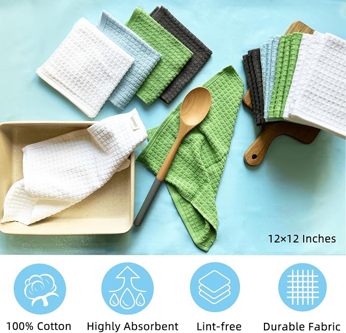 Cotton Dishcloths Set for Home and Kitchen Cleaning- 12x12 Inches Pack of 6- - Image 2