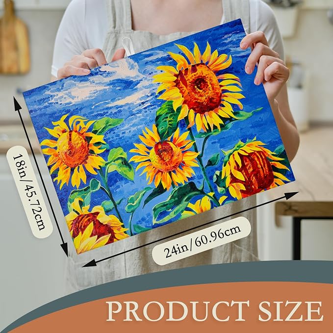 Sunflowers Dish Drying Mat, Modern Art Drying Rack Pad Countertop Dishes Ultra - Image 2