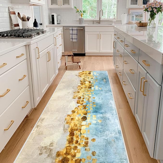 Runner Rug Washable 2x48 FT, Non Slip Rubber Backing Abstract Carpet, Soft Area Rugs for Bedroom Kitchen Hallway Entryway Bathroom, Customized