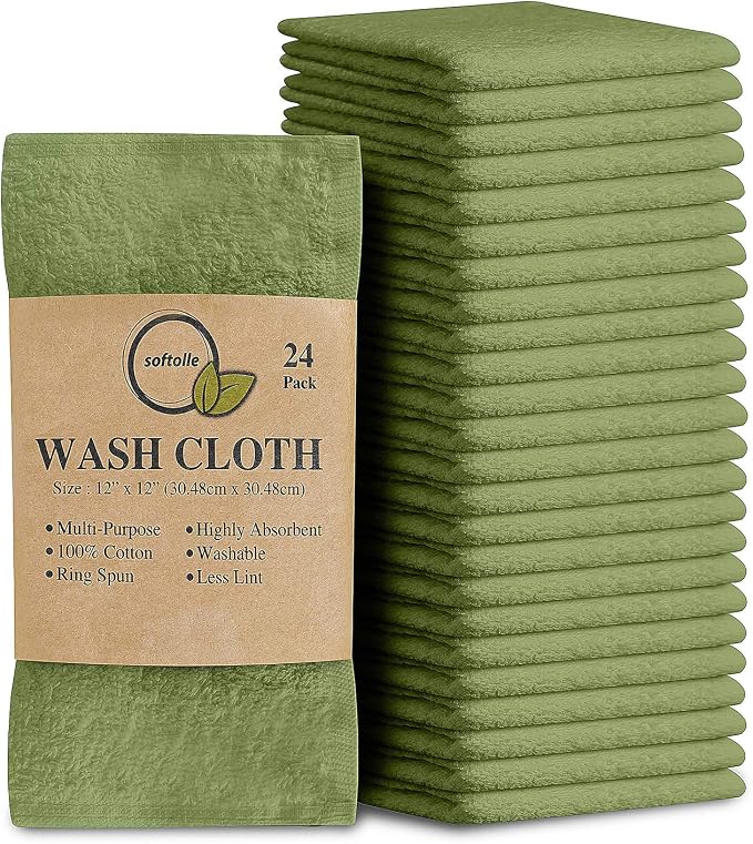 Softolle 100% Cotton Washcloths 24 Pack Soft, Highly Absorbent Washcloth by Softolle