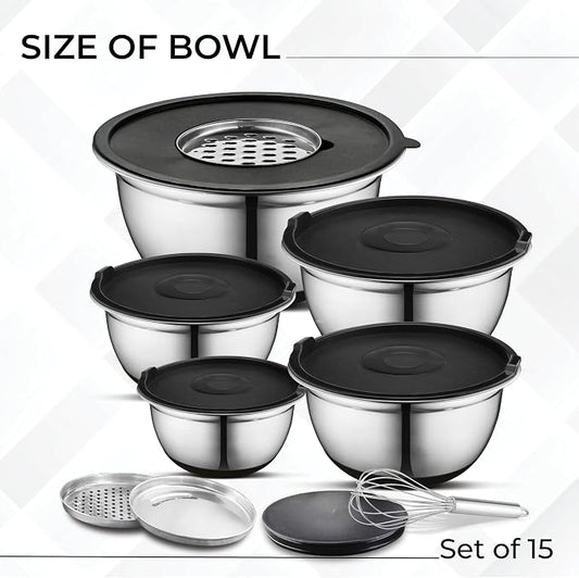 AVADOR Premium Brushed Stainless Steel Mixing Bowls Sets, Space Saving - Image 2