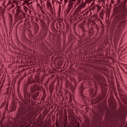 Touch of Class Portia Luxury Bedding | Rich Ruby Red | Premier Quilted Polyester Satin | Romantic Hand Guided Machine Quilted Scroll Design 3 Piece Set with King Bedspread and 2 King Shams