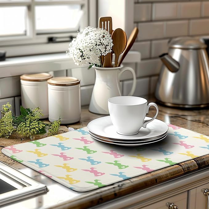 Easter Bunny Dish Drying Mat Colorful Cute Rabbits Kitchen Drying Mat Spring - Image 6