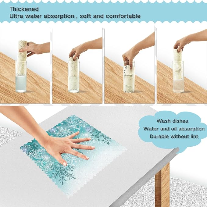 ALAZA Dish Towels Kitchen Cleaning Cloths Silver Winter Teal Turquoise - Image 4