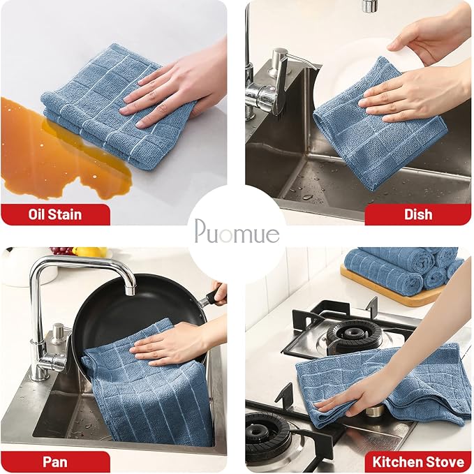 Microfiber Kitchen Towels and Dishcloths Set, 26 X 18 Inch and 12 X 12 Inch - Image 3