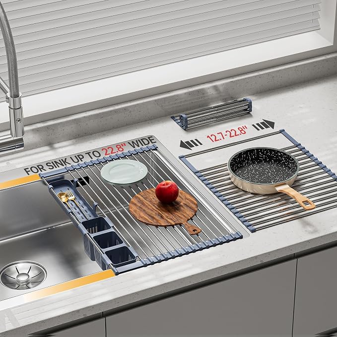 Expandable Over Sink Dish Drying Rack, Large Roll Up Dish Drying Rack - Image 4