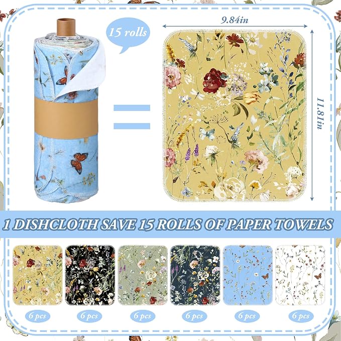 36 Pack Reusable Cleaning Cloths Washable Cotton Kitchen Dish Towels - Image 2
