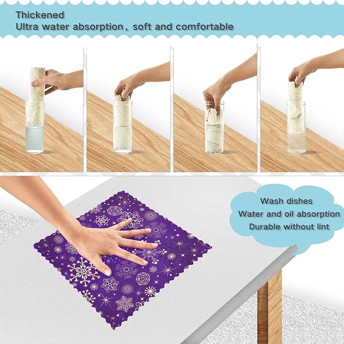 Dish Towels Kitchen Cleaning Cloths Winter Violet Purple - Image 4