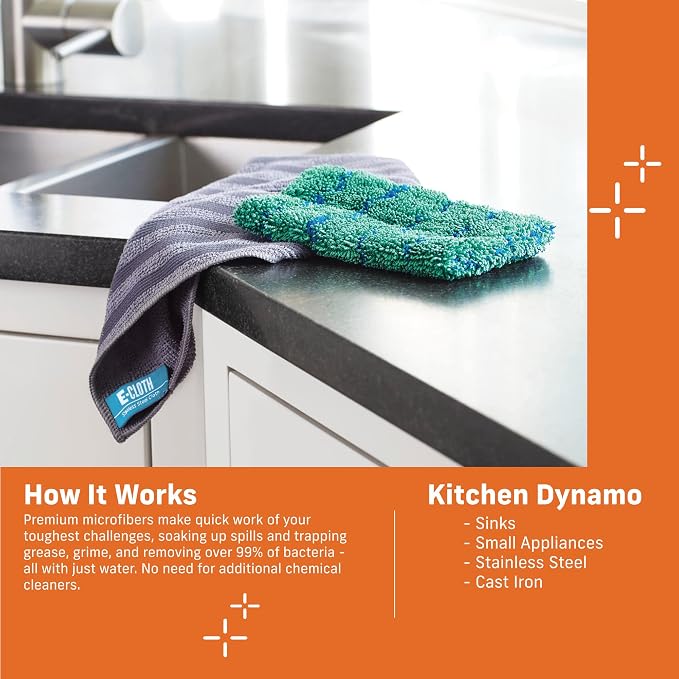 E-Cloth Kitchen Dynamo, Premium Microfiber Non-Scratch Kitchen Dish Scrubber - Image 2