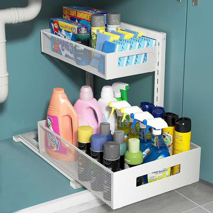 Pull-out Under Kitchen Sink Organizer, Metal Functional Under Sink Organizer by TISTAYADirect