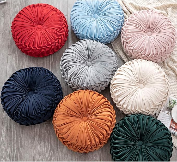 HLOVME Throw Pillow for Couch Decorative 3D Pumpkin Round Velvet Cushion for Sofa Bed Chair Floor 15"X15", Dark Green