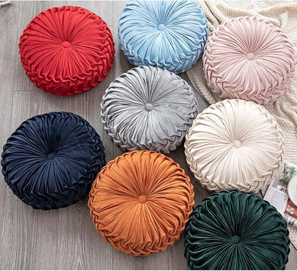 HLOVME Throw Pillow for Couch Decorative 3D Pumpkin Round Velvet Cushion for Sofa Bed Chair Floor 15"X15", Dark Green