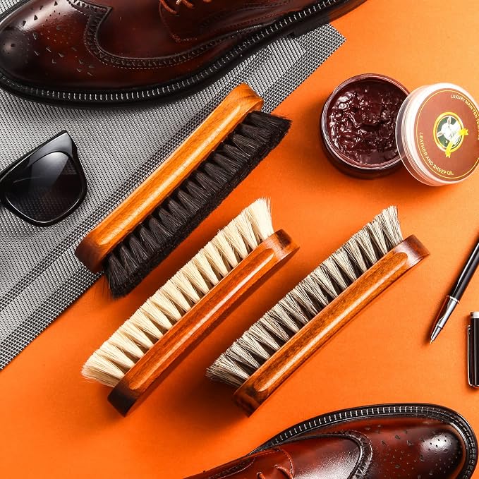 3 Pcs Horsehair Shoe Brush Kit Polishing Daubers Applicators Leather Care - Image 4