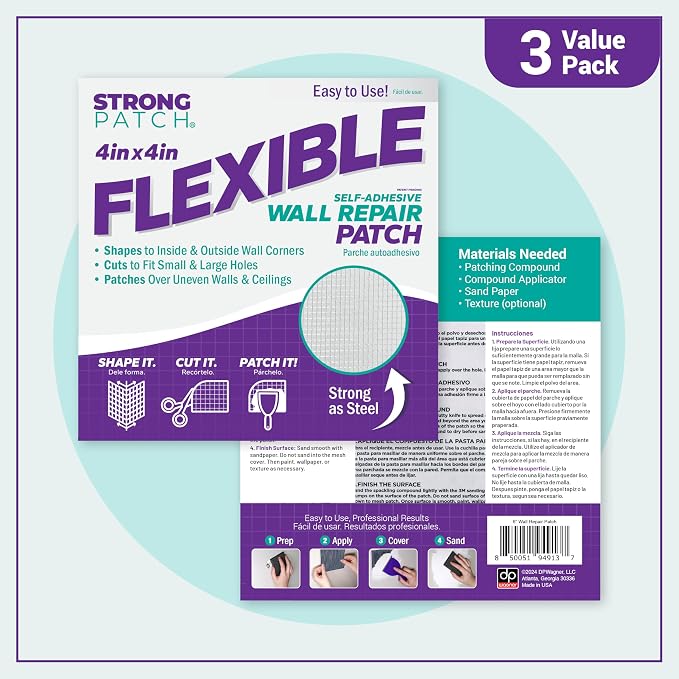 StrongPatch® 4 in. x 4 in. Flexible Self-Adhesive Wall Repair Patch – Versatile - Image 2