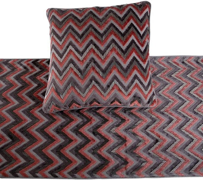 The HomeCentric Grey Bed Runner, King Size 90"x18" Decorative Bed Runner with Matching Pillow Cover, Peach & Grey Velvet Bed Scarf in Bead Embroidery - Blushed Chevron