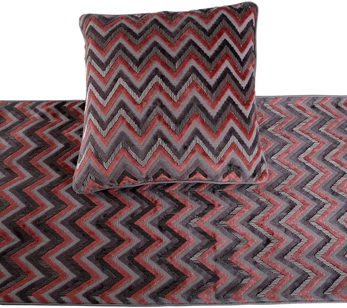 The HomeCentric Grey Bed Runner, Queen Size 74"x18" Decorative Bed Runner with 2 Matching Pillow Cover, Peach & Grey Velvet Bed Scarf in Bead Embroidery - Blushed Chevron