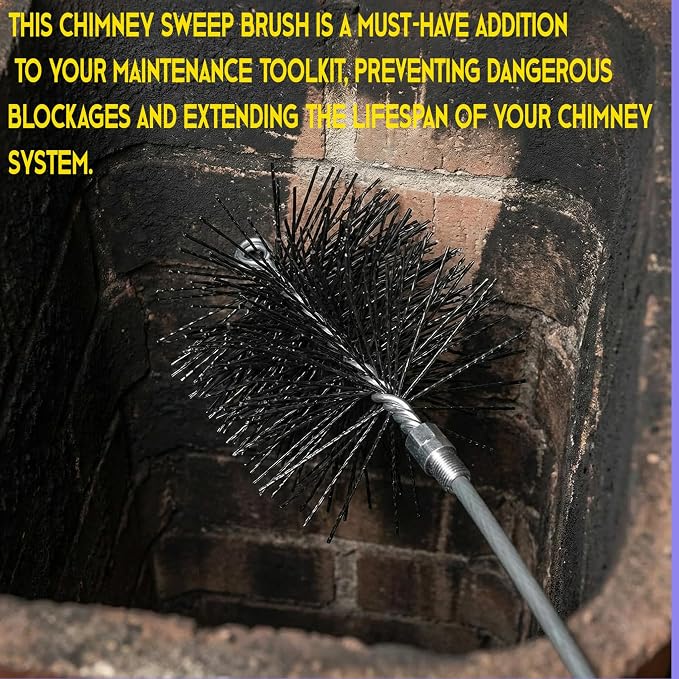 6" Round Poly Chimney Cleaning Brush, 1/4 INCH NPSM Fitting, Masonry Flue - Image 6