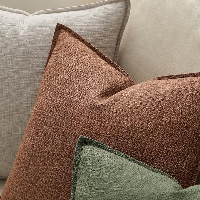 MIULEE Decorative Pillow Covers 18x18, 2 Pack Boho Farmhouse Neutral Throw Pillows for Couch, Terracotta Thick Textured Modern Linen Cushion Cases Sofa Bed Living Room Home Decor, Rust