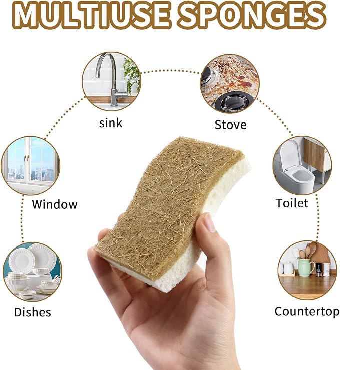 12 Pack Natural Kitchen Sponges, Biodegradable & Compostable | Non-Scratch - Image 7