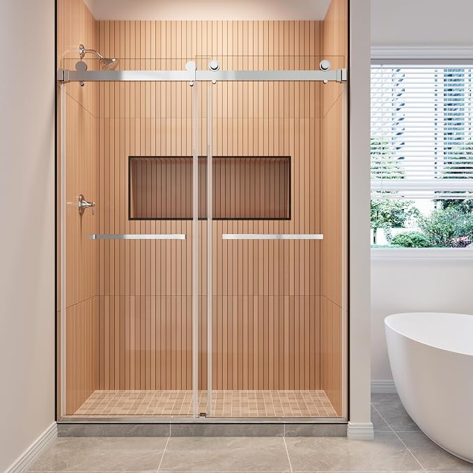 68-73" W x 80" H Frameless Shower Door, Double Sliding Glass Shower Door by AHNDL