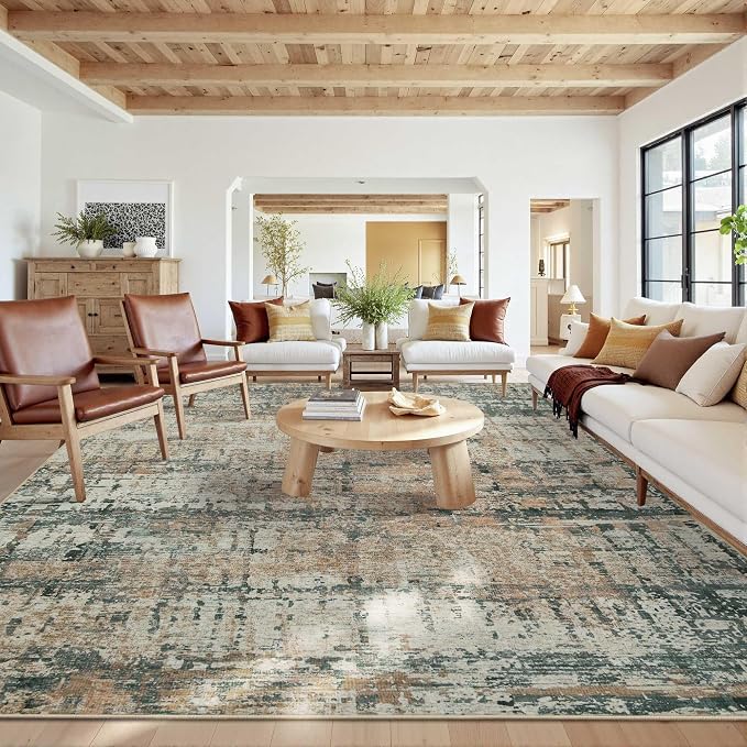 10x14 Extra Large Washable Area Rug, Soft Abstract Vintage Rug by Rugxara