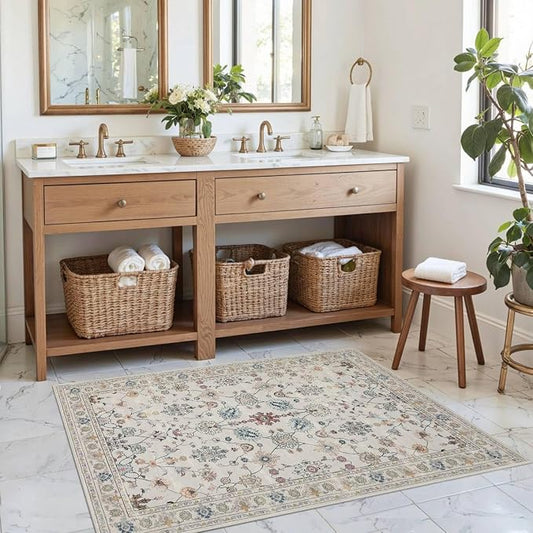 Door Mat Floral Entryway Rug, Washable Samll 2x3 Rug, Boho Front Door Mat by Rugxara