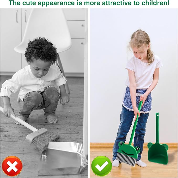 Children's Small Broom Dustpan Set Green Frog Mini Household Cleaning and - Image 6