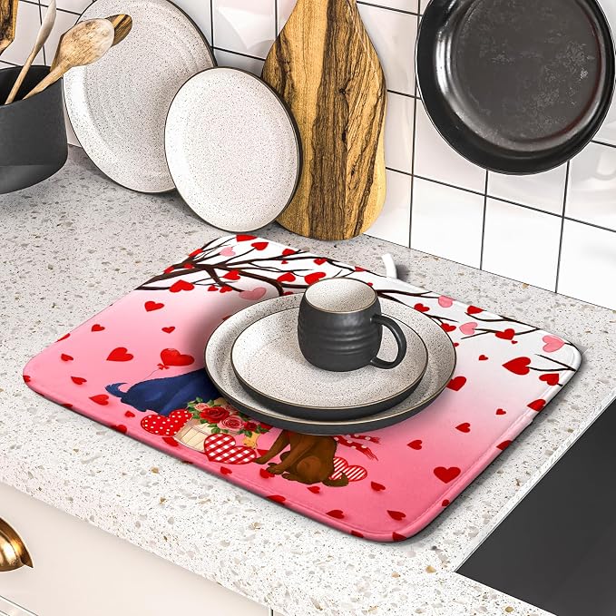 Love Dog Dish Drying Mat 16"x18" Red Heart Microfiber Dish Drainer Mat Hanging - Image 5
