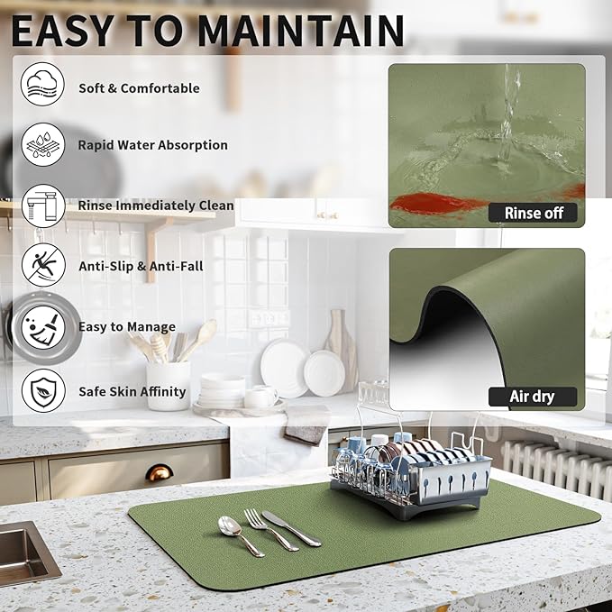 Dish Drying Mat for Kitchen Counter, Heat Resistant Drainer Mats - Image 4