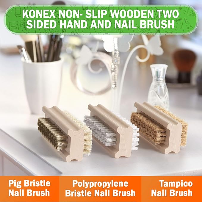 Konex Non-Slip Wooden Two-Sided Nail Brush - Image 7