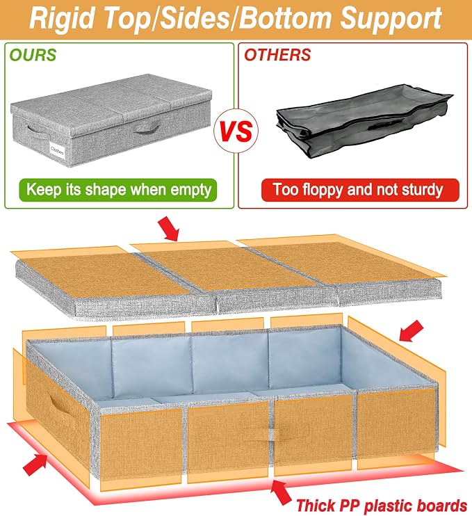 punemi Under Bed Storage Containers, Long Flat Firm Sides Underbed Organization - Image 3