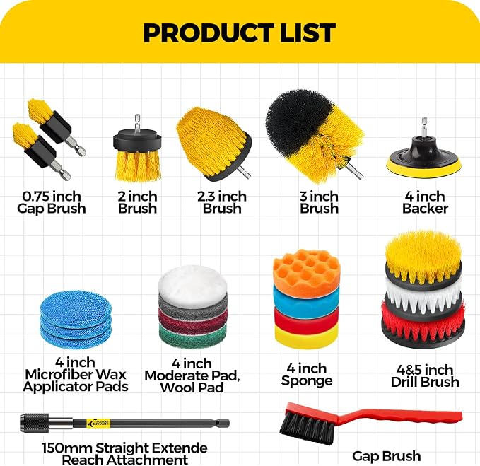 Holikme 22Pack Drill Brush Attachments Set, Scrub Pads & Sponge, Buffing Pads - Image 7