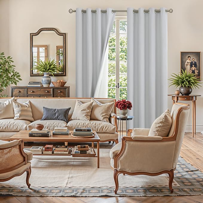 YoungsTex Light Grey Linen Blackout Curtains 84 Inches Length 2 Panels - Image 4