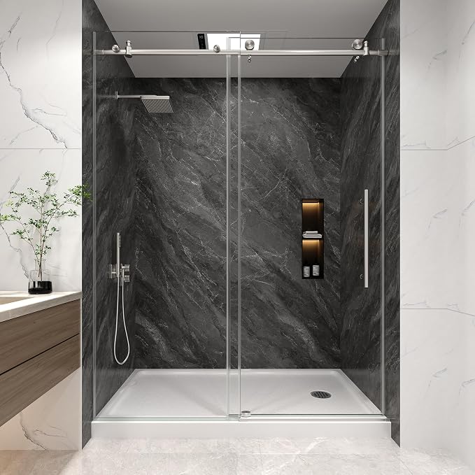 KPUY Frameless Shower Door, 55-60" W x 76" H Sliding Glass Shower Door by KPUY