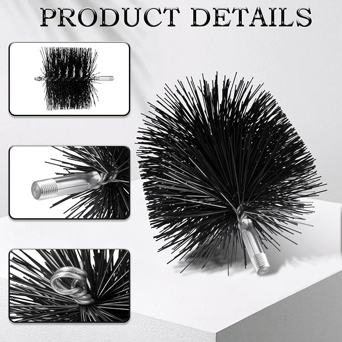 6 Inch Poly Round Chimney Cleaning Brush, 1/4 NPT Fitting, Masonry Flue - Image 4