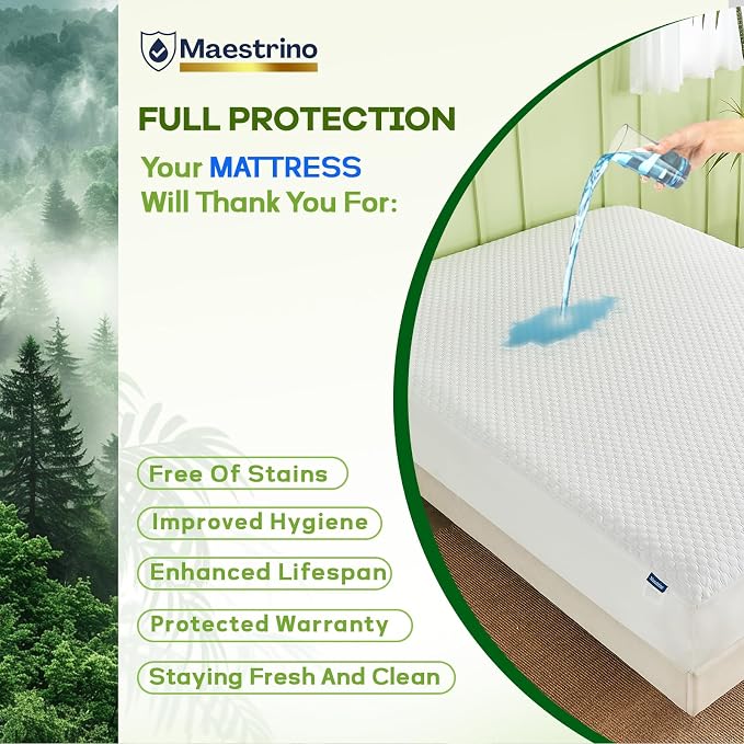 Premium Tencel Full Size Mattress Protector Cover in White, Natural and Skin - Image 3