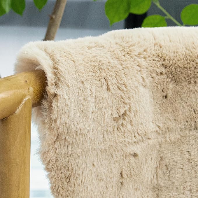 Washable Shag Round Rugs 6ft Camel Plush Faux Rabbit Furry Fur Rugs for Bedroom Large Circle Fluffy Nursery Rug