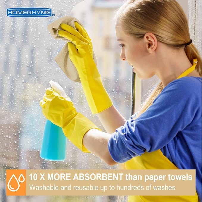 HOMERHYME Microfiber Cleaning Cloth, 12 Pack Biege Cleaning Rags, Reusable - Image 4