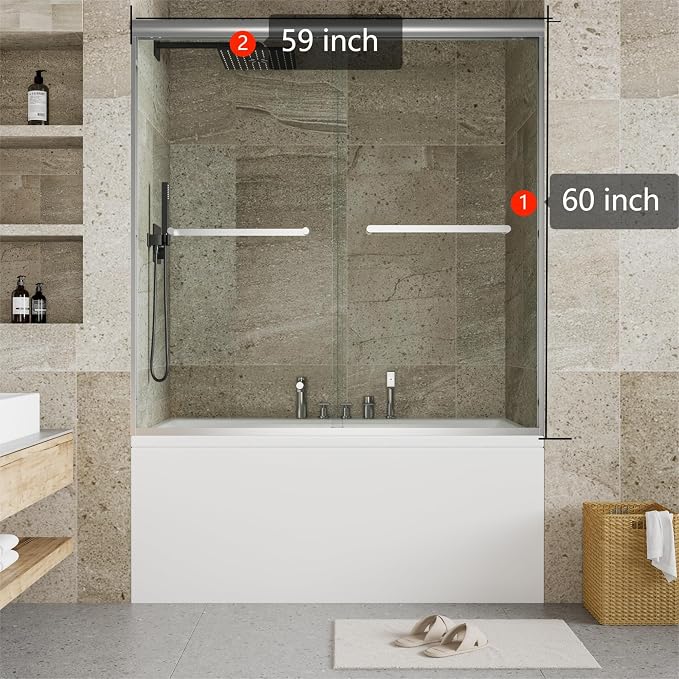 56-60 Inch W× 59 Inch H Double Sliding Shower Door, Semi-Frameless Bypass - Image 2