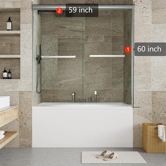 56-60 Inch W× 59 Inch H Double Sliding Shower Door, Semi-Frameless Bypass - Image 2