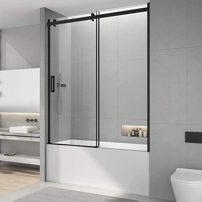 Sunrosa Semi-Frameless Tub Shower Door, 59-2/8"W ×60" H Single Sliding Shower by ElevateYourEverydayShower