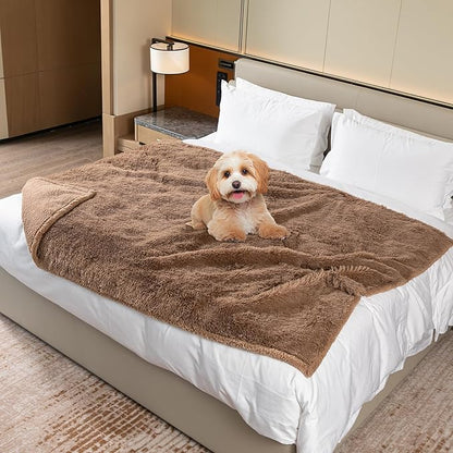 Brown Long Faux Fur Pet Throw Blankets Waterproof Dogs Calming Blanket Cat Puppy Couch Cover Love Bed Covers Washable (Brown,S)