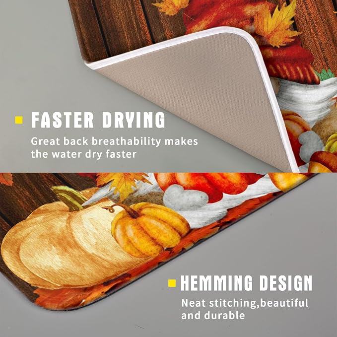 Fall Gnome Dish Drying Mat for Kitchen Counter, Autumn Pumpkin Maple Leaves - Image 3
