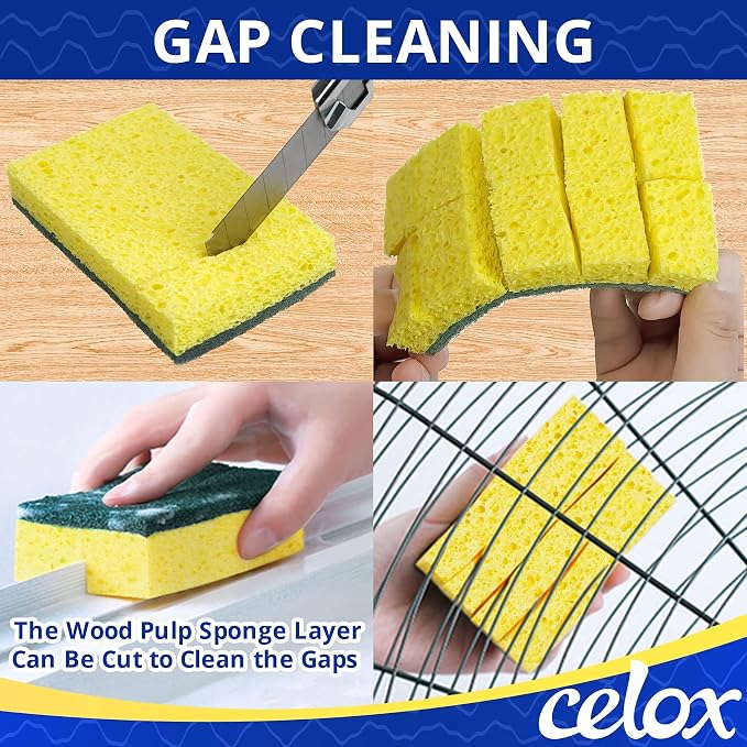 CELOX 6 Pack Dish Sponge for Kitchen, Dual Sided Scrub Heavy Duty, Non Scratch - Image 4