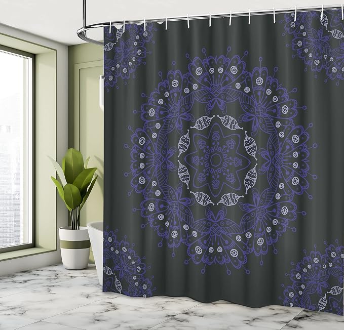 Ambesonne Dark Blue Shower Curtain, Oriental Round Ornate Mandala Lace Style - Image 4