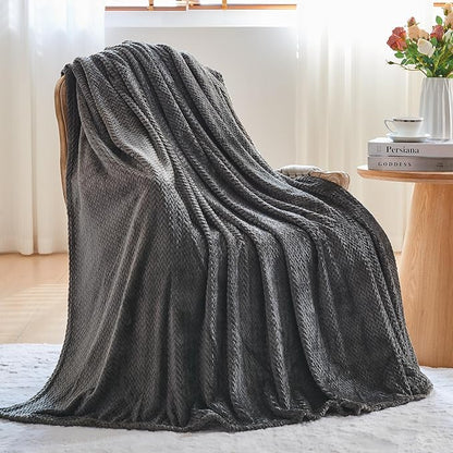 NEWCOSPLAY Super Soft Queen Blanket Dark Grey Premium Silky Flannel Fleece Leaves Pattern Lightweight Bed Blanket All Season Use (Dark Grey, Queen(90"x90"))