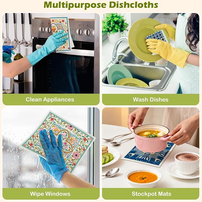 6 Packs Swedish Paper Cloths for Kitchen, Reusable Paper Towels Washable Dish - Image 7